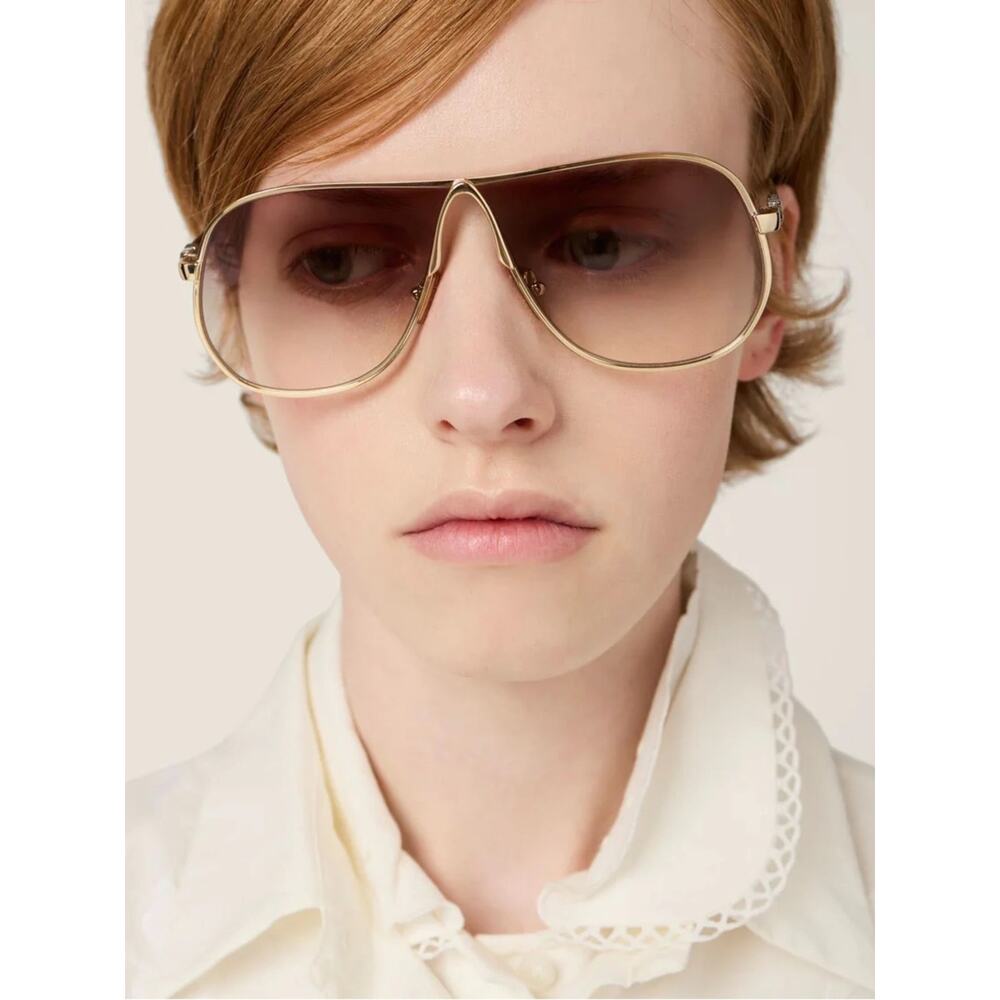NEW!!! Miu Miu MUA56S 5AK90L Gold Metal Frame Brown Gradient Pilot Sunglasses